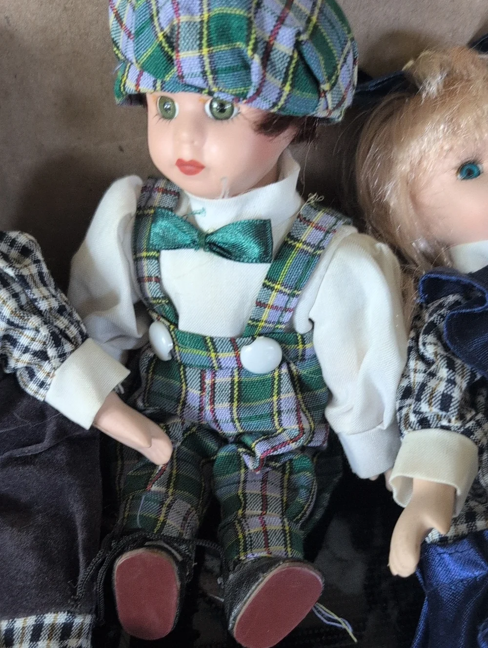 Porcelain Doll Set - Assorted Plaid and Pink Dolls